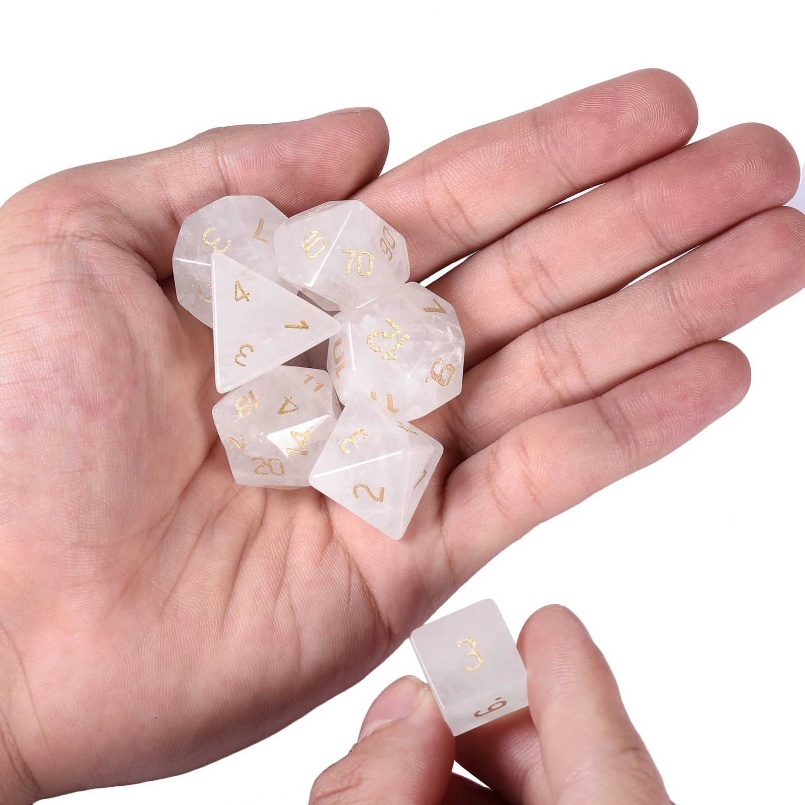 Imagem -05 - Conjunto Rosa Natural Cristal de Quartzo Polyhedral Dnd Dice Conjunto Polido Pedras Caídas para Rpg Mtg Mesa Jogos Decoração para Casa Peças