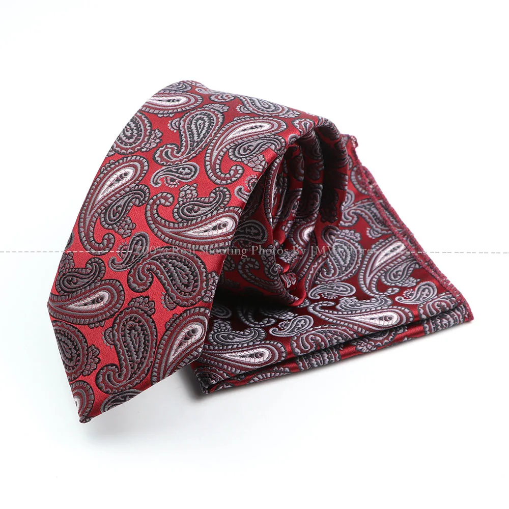 Men\'s  Paisley Tie Set Fashion Wedding Ties For Men Hanky Necktie Red Green Grey Gravata Jacquard Tie Social Party Accessories