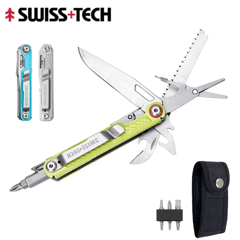 【セール中】SWISS TECH 11 in 1 ミニマルチツールナイフ折りたたみ屋外キャンプサバイバルツールポケットナイフポータブル EDC ツール