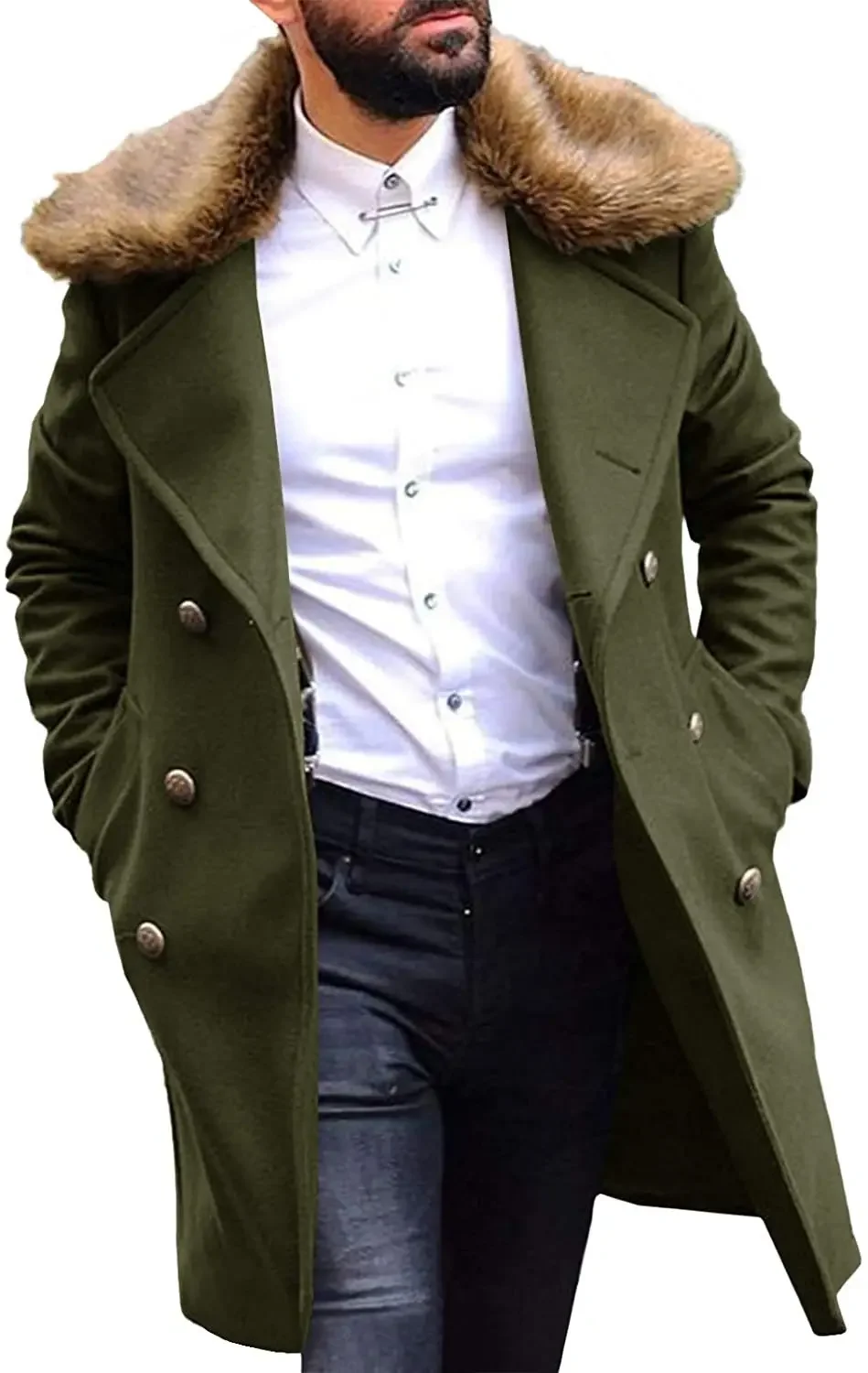 

2023 Men's New Fashion Casual Woolen Lapel Collar Coat Men's Autumn and Winter Slim Fit Windbreaker