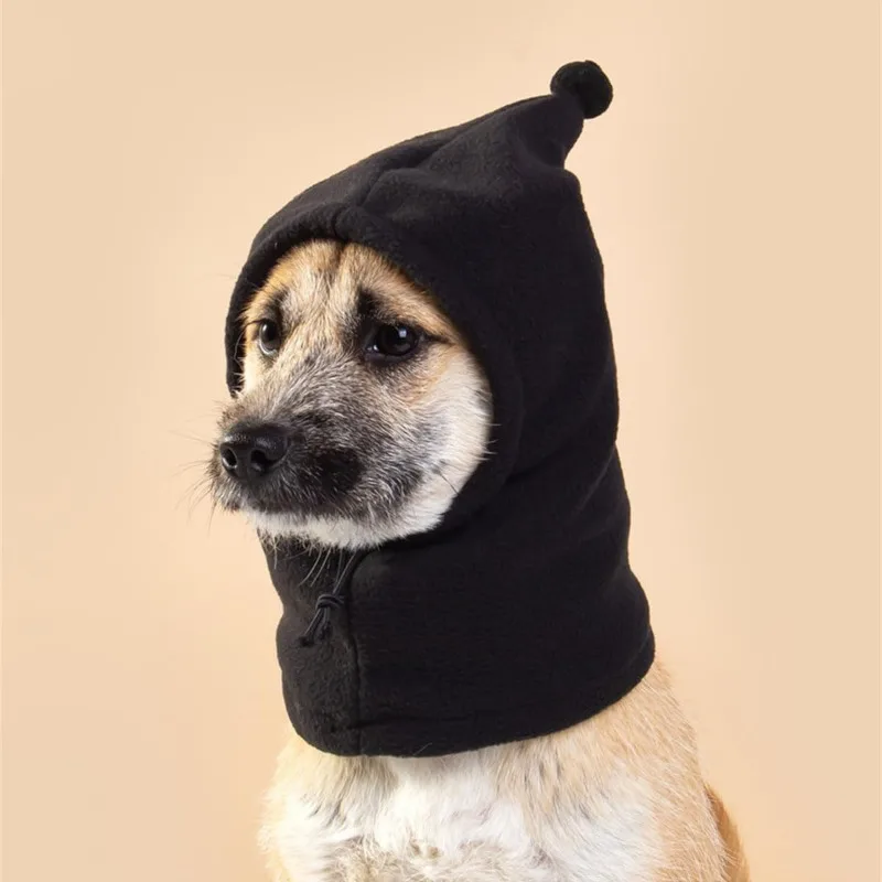 Dog Warm Hat Solid Color Pet Hat Drawstring Adjustable Small Fur Ball Dog Hat Winter Casual Solid Color Pet Head Cover