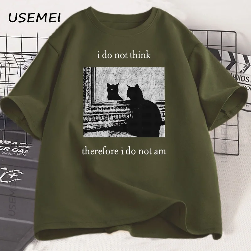 لا أعتقد لذلك أنا لا أستطيع تي شيرت مضحك القط التي شيرت خمر 90s ويتشي القوطي الشرير تي شيرت القطن قصير الأكمام تيز