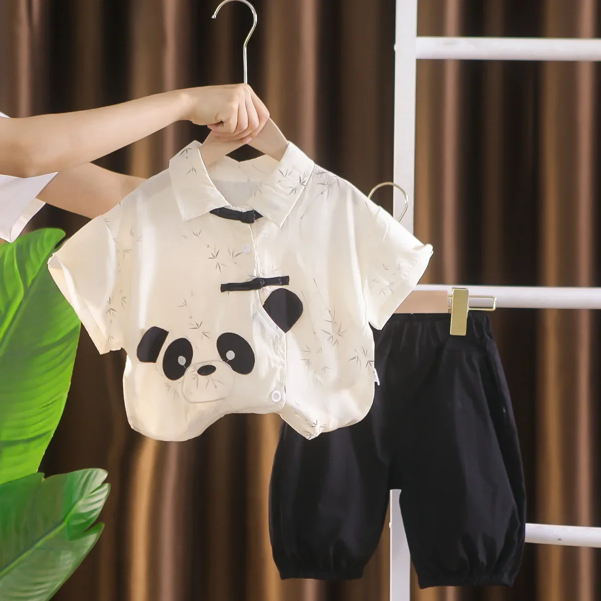 2Piece Sets 2025 Summer Baby Boy Clothes Korean Casual Cartoon Cute Panda Short Sleeve Tops+Pants Boutique Kids Clothing B133