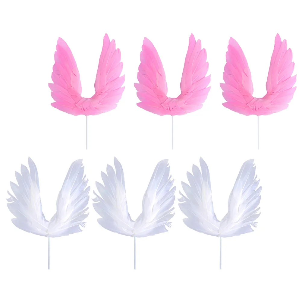 

6 Pcs Feather Cake Topper Wing Decoration Decorative Props Bridal Shower Birthday Decors for Girls Feathered Inserted Dessert