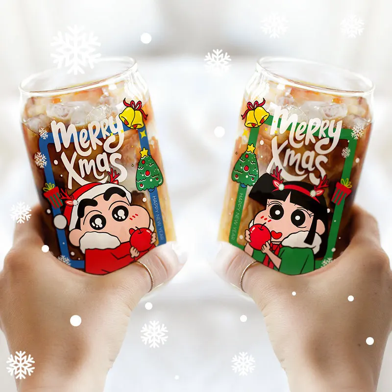 Christmas Crayon Shin Chan Glass Cup Home High Temperature Resistant Christmas Gift  Animation Derivatives Peripheral Products