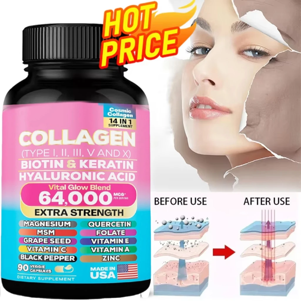 

Collagen Capsules Biotin Keratin, Skin Care Product Booster, Anti Aging, Whitening, Nail and Hair Care Supplement
