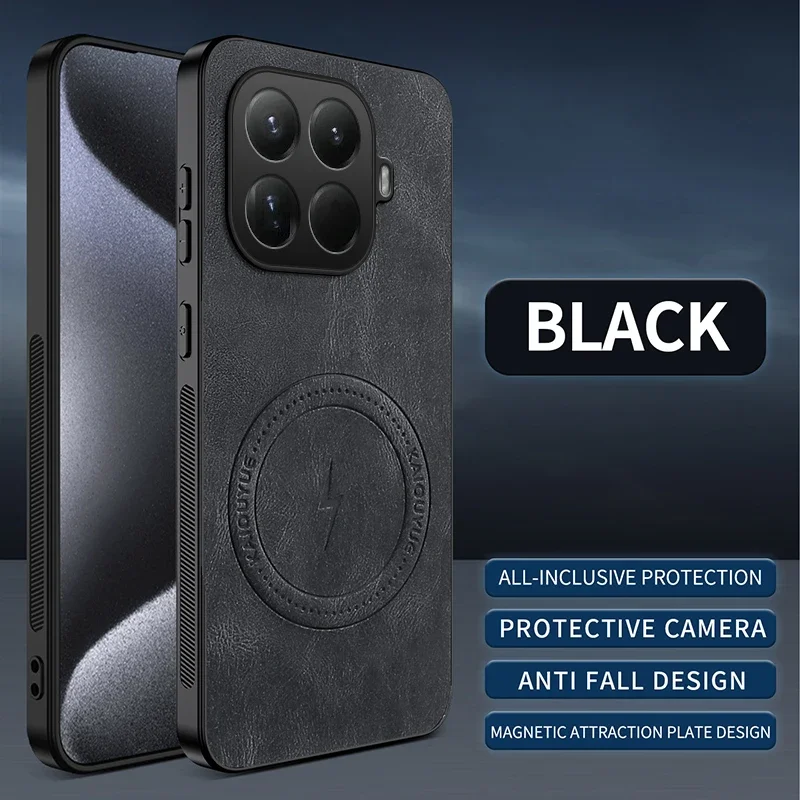 Capa de Couro Premium de Pele de Carneiro para Carregamento MagSafe para Xiaomi 17T 15T Pro POCO X8 M8 Pro Max F8 Ultra com Traseira Antidigitais