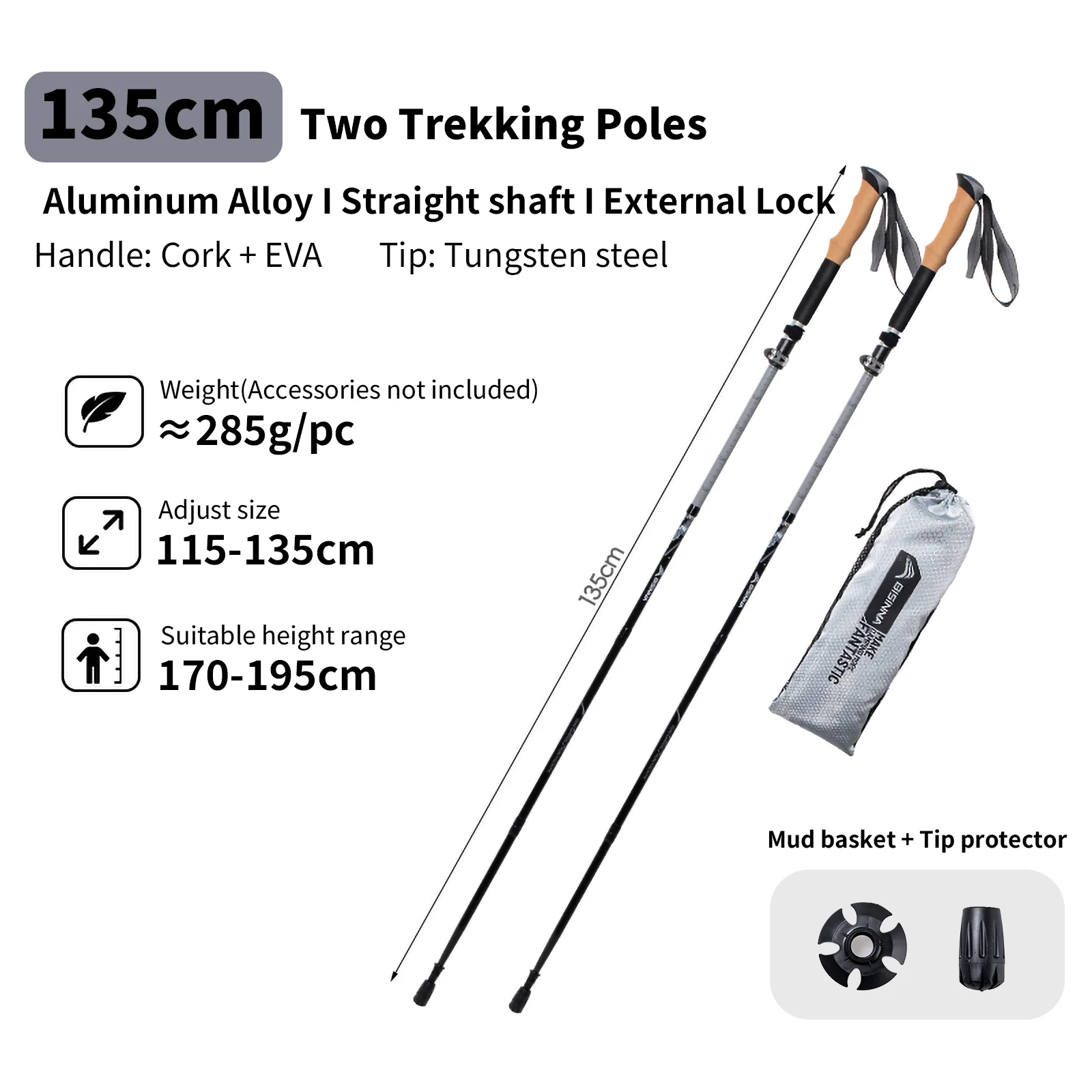 BISINNA Trekkingstokken Ultralight 2 stuks Quick Lock Wandelstok Opvouwbare aluminiumlegering Klimmen Backpacken Wandelstokken
