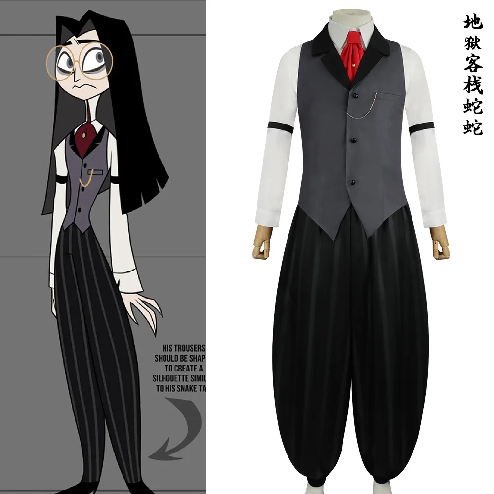 

Anime Hazzbin2 Cosplay Hotel Grey Suit Top Sir Pentious Shirt Pants Clothes Women Party Disguise Roleplay Male Halloween Costume