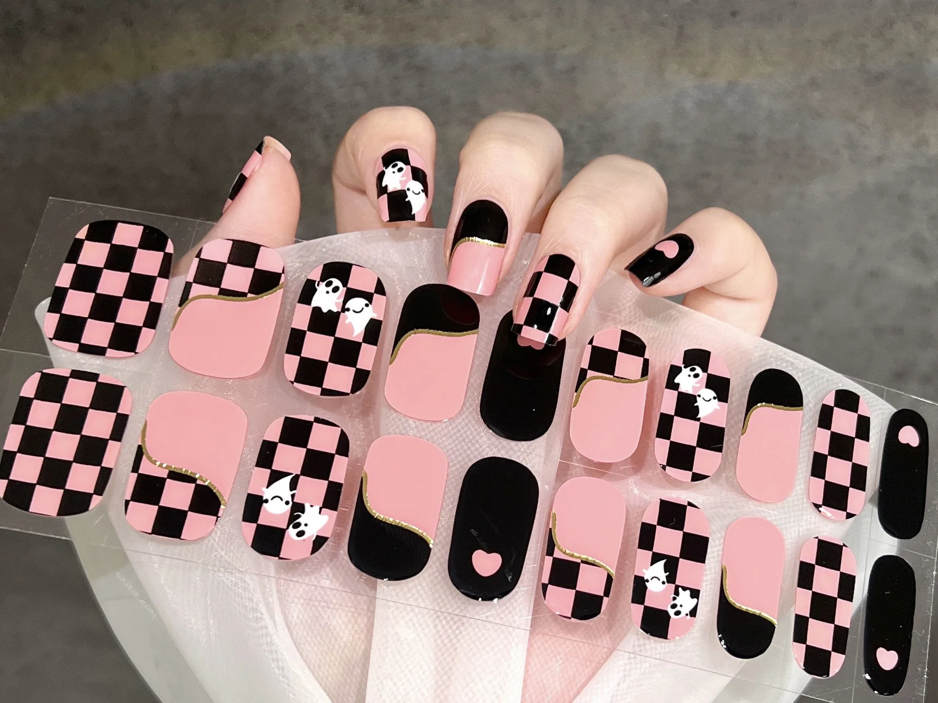 Neue Gel Nagel aufkleber Großhandel 20 Finger Phototherapie vollständig gehärtete Nagel pflaster ohne Lampe Backen Nail Art Dekorationen