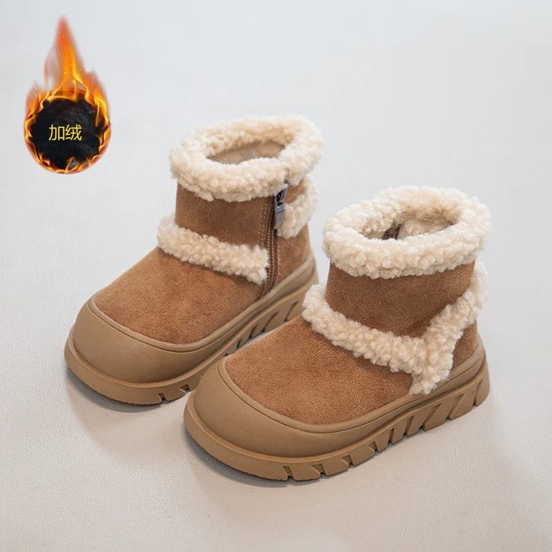 

Children's Snow Boots Padded Boys Girls Cotton Shoes Lamb's Wool Baby Short Boots Boys Kids Fur Cotton Boots