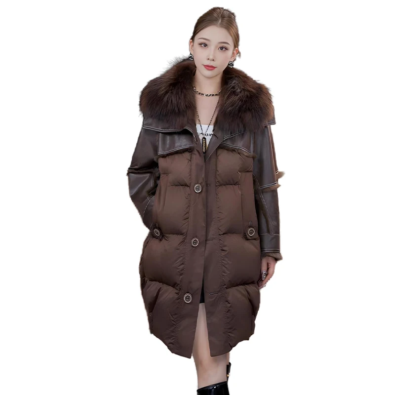 

Fur Coat Women Winter Down Jacket Real Natural Fur Raccoon Collar Rabbit Hair Inner Liner Long Large Size Jacket New In Coats