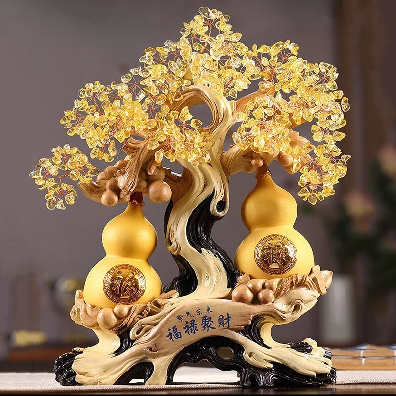 Hot salesLucky Money Tree Gourd Ornament Fulu Jucai Home Furnishing Living Room Ancient Rack Decoration Opening Gift