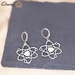 QIMING Carbon Atom Pendant Earrings For Women Planet Physics Science Jewelry Greek Hoop Earring Gift