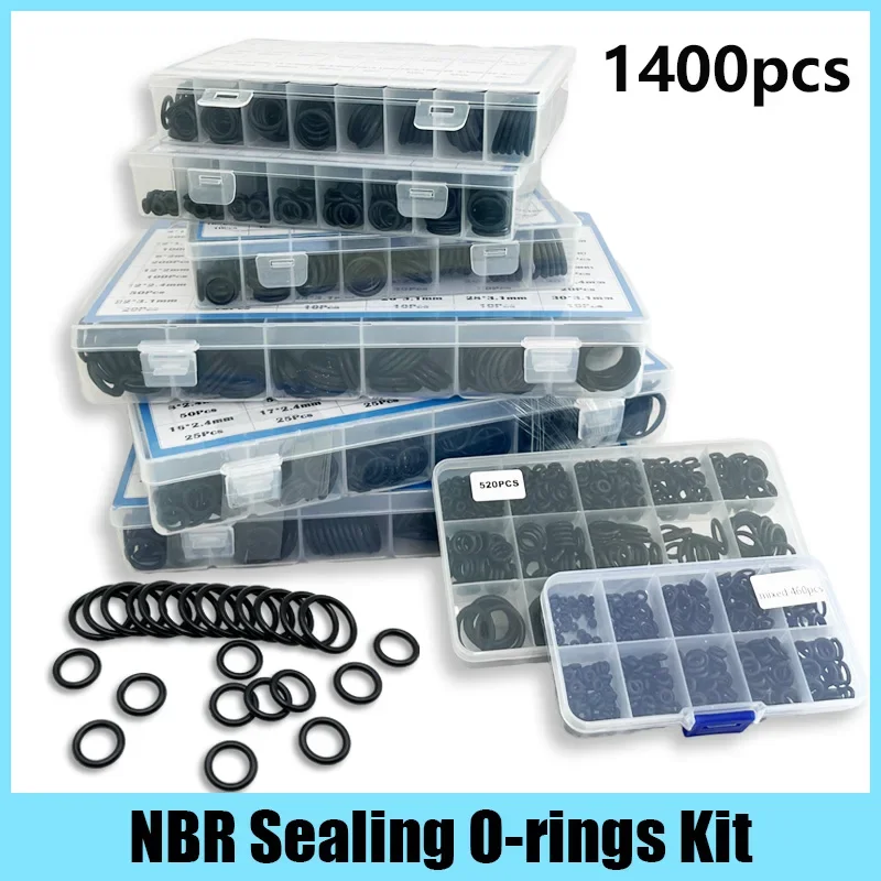 

1400-100Pcs O-ring Rubber Gaskets Seal Ring Set Nitrile Rubber High Pressure O-Rings NBR Sealing Elastic Band O Rubber Rings Set