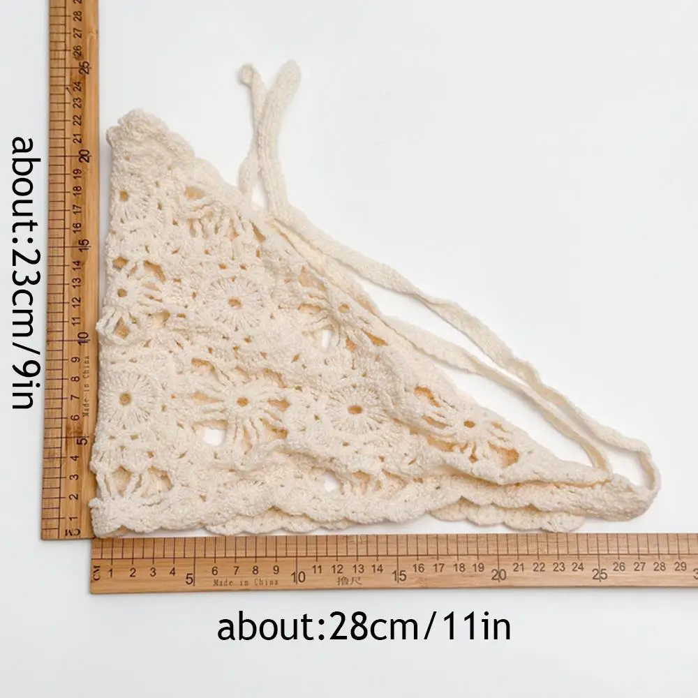 Ikat Kepala Jilbab Segitiga Gaya Pastoral Perancis Syal Rambut Rajutan Handuk Ikat Kepala Rajutan Berongga Ikat Rambut Bunga Retro