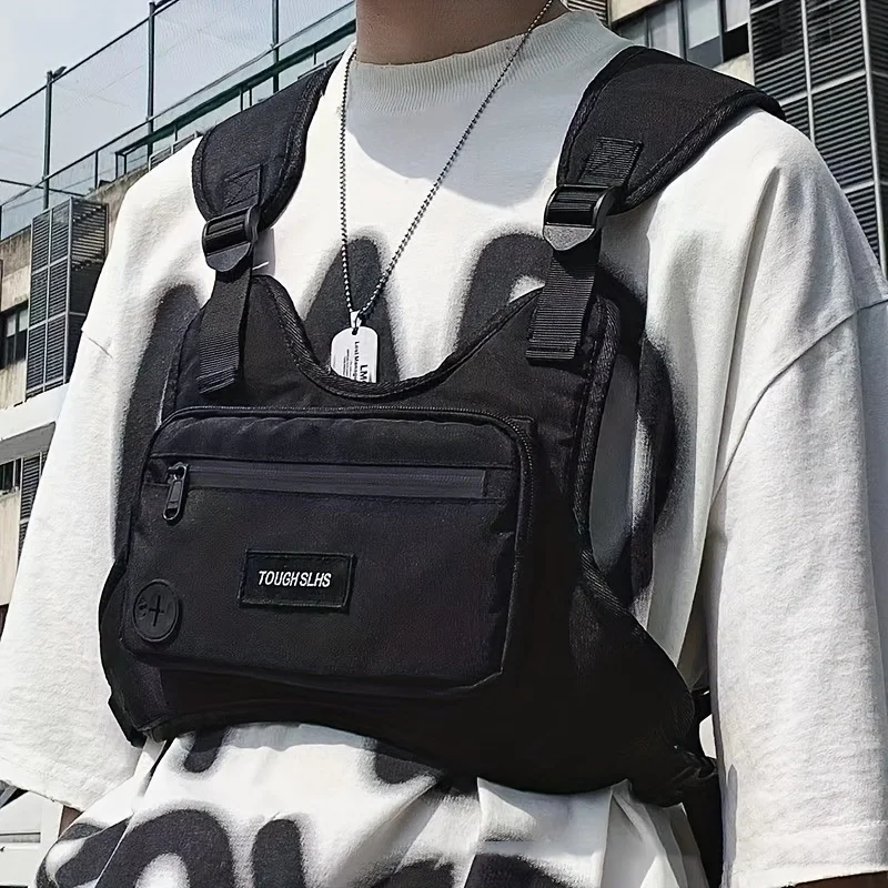 Herren Hip-Hop Streetwear Brust- und Hüfttasche mit Großer Kapazität, Lässige Sport-Taktische Westentasche für Aktivitätskleidung