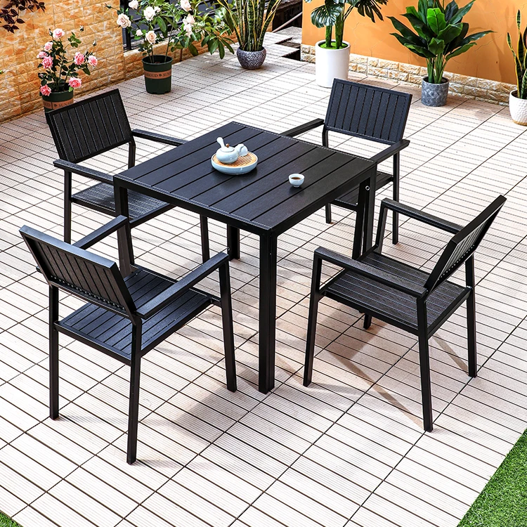 Silla de madera negra para exteriores, resistente al agua, ocio, brazo, sillas de comedor al aire libre, venta al por mayor