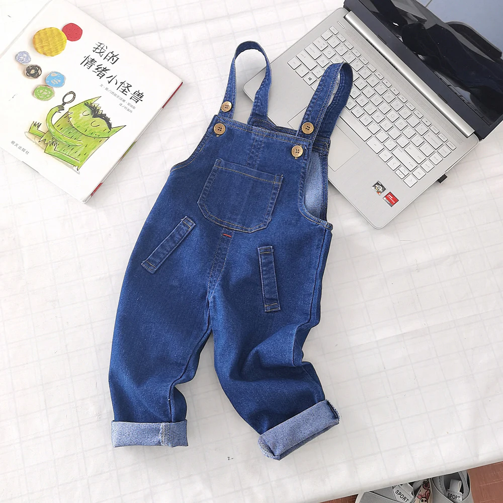 IENENS Kids Overalls Denim Dungarees 2-6 Years Solid Color Children Jeans Girl Boy Clothes Causal Trousers