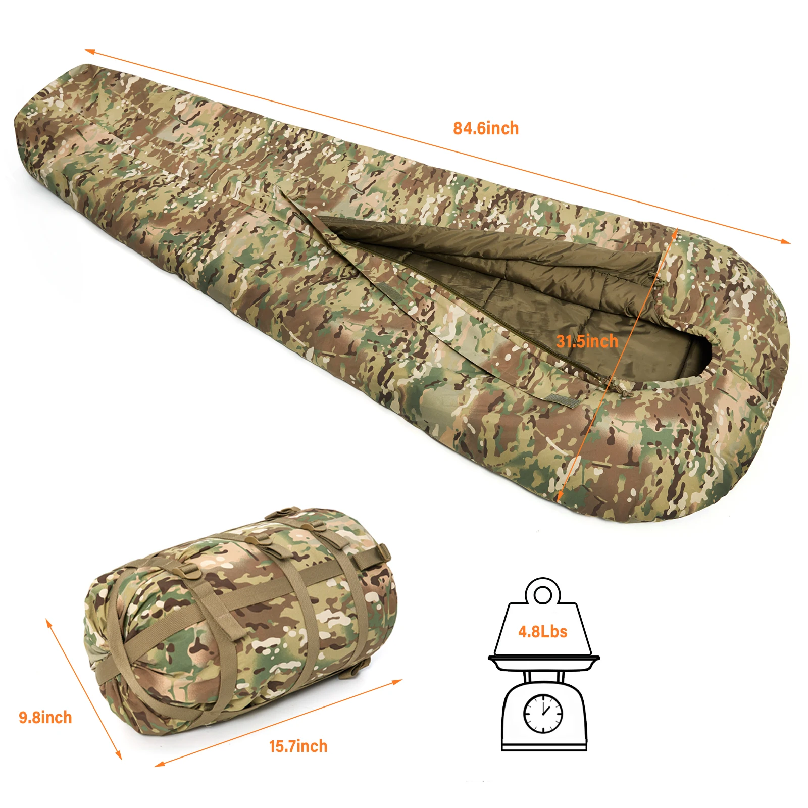 MT militar Modular infantería táctica momia sacos de dormir, defensa de la fuerza del ejército 4 y sistema de dormir Tropen 2,0 camuflaje/Multicam