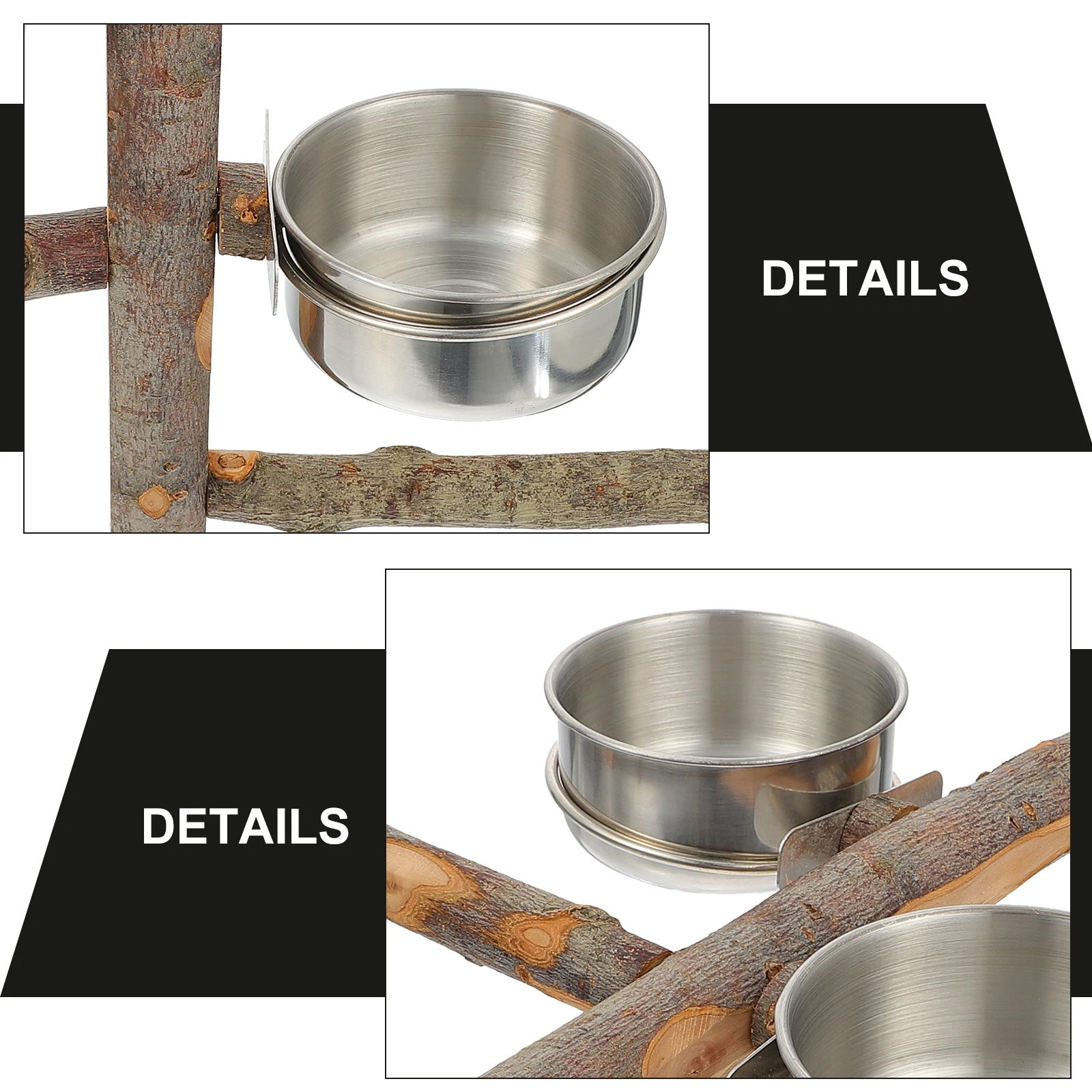 

Stainless Steel Bird Perch Food Bowl Durable St Toy Wooden Material Suitable Parrots Birds Accessories Plaything Pet
