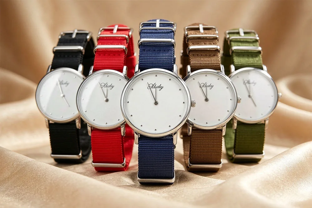 Large Face Black Case Watch Army Green Nylon Strap Minimalist Quartz Wristwatch Simple Casual Ladies Gift Unisex Student Watch