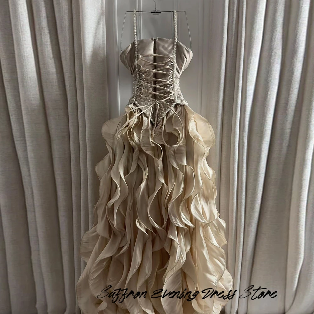 Customized Spaghetti Straps Elegant Saudi Arabia Evening Dresses High Quality Bespoke Occasion Gown Exquisite Organza Prom Dress image 2