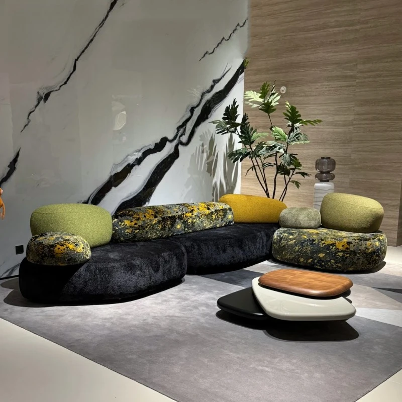 Nordic French retro pebble moss fabric sofa special-shaped creative curved stone module