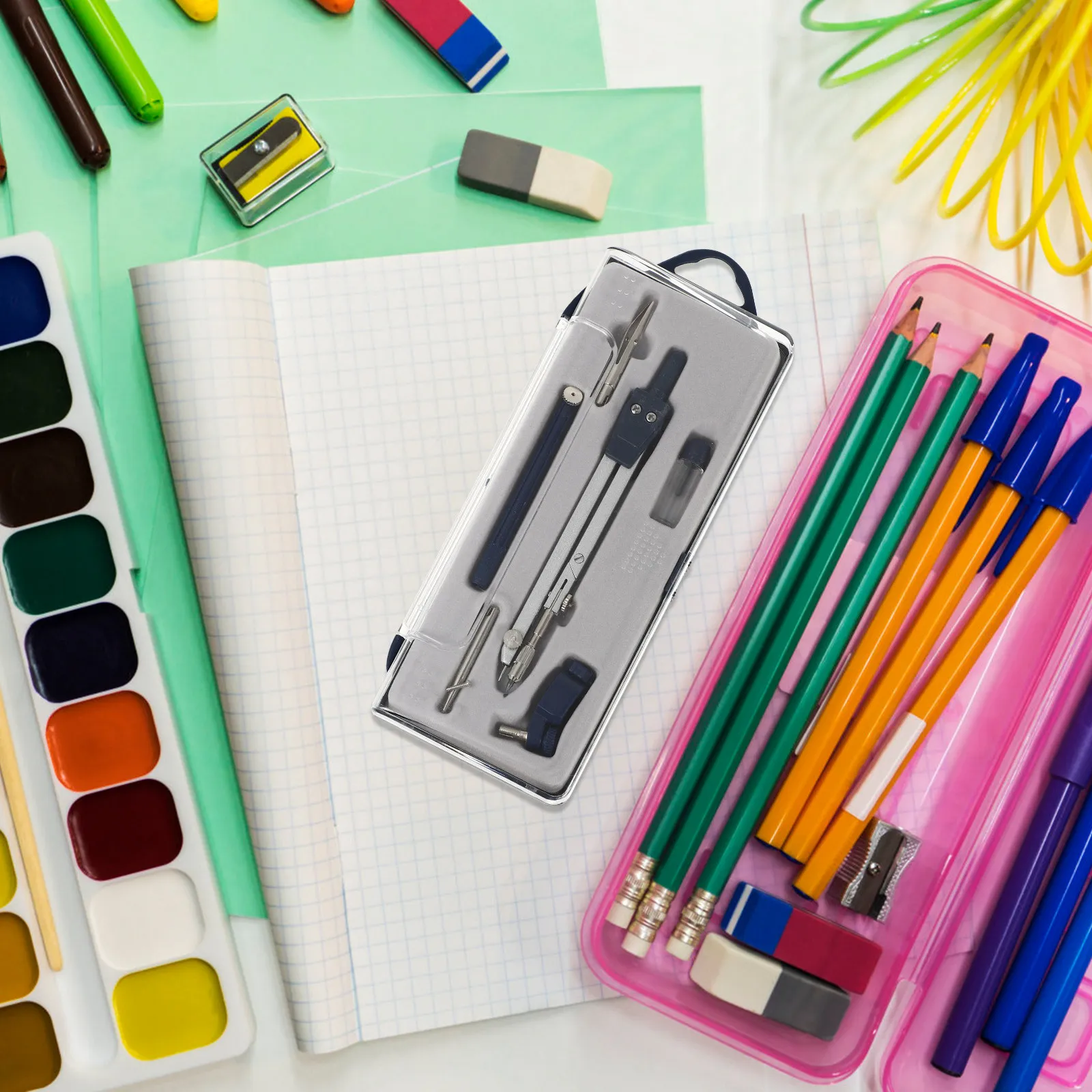 1Set Circle Drawing Tool Metal Compass Kit Geometry Drafting Precision Instruments for Students Architects Designers