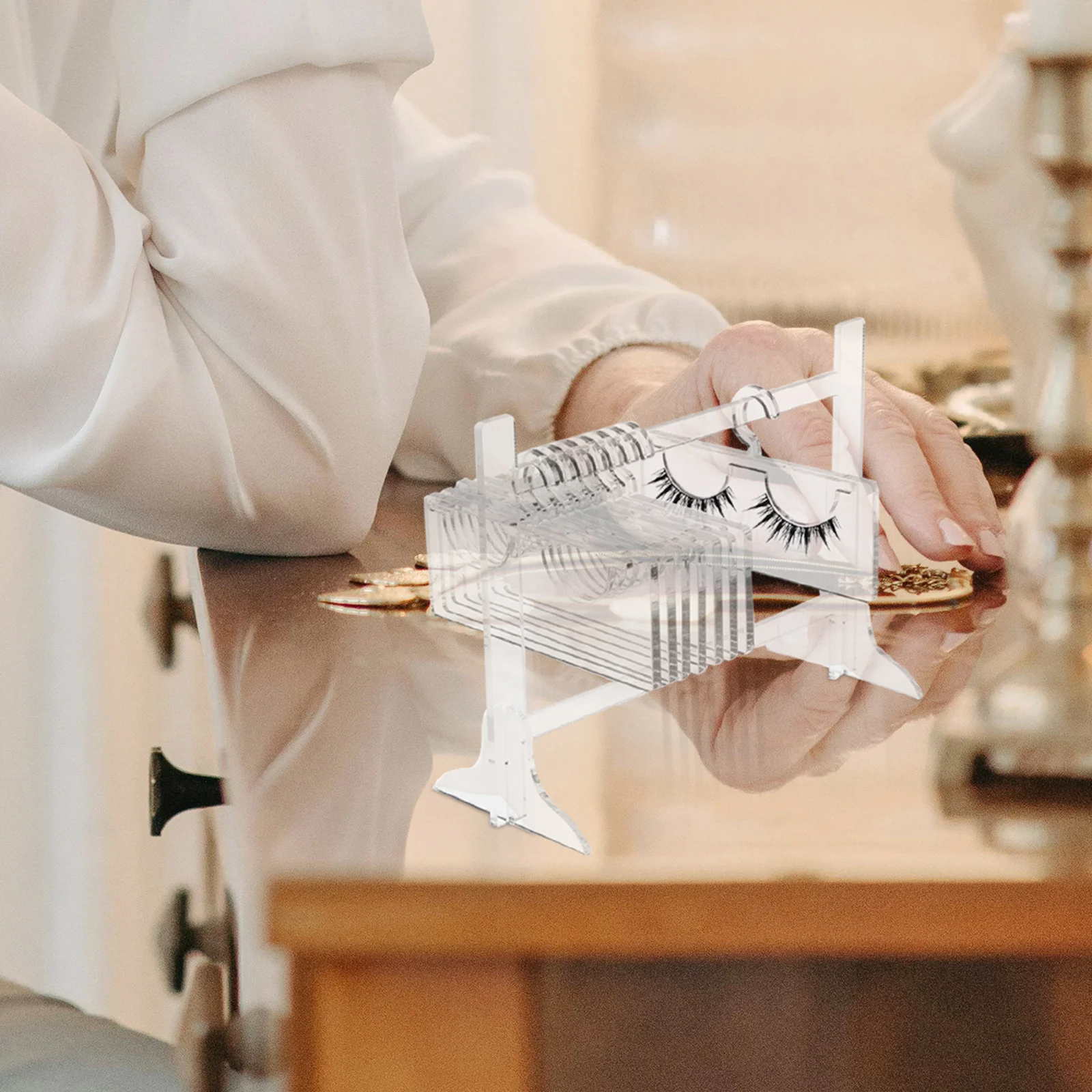 Organisateur de cils en acrylique Transparent, support d'affichage de rangement de faux cils, étui de voyage Portable en forme de cintre