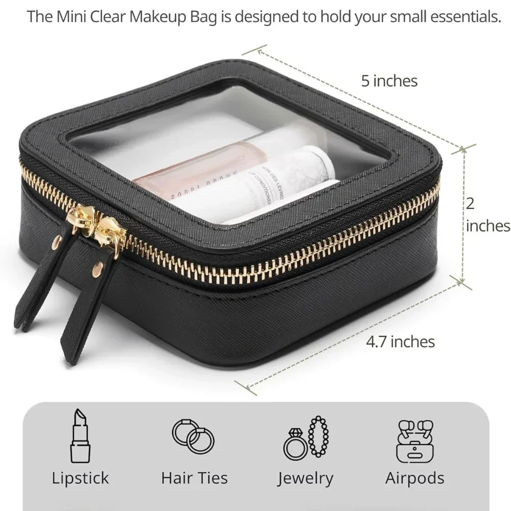 Mini borsa per il trucco trasparente Pu Saffiano Vegan ecopelle Cute Small visibile Window Storage rossetti custodia per cosmetici per borsa