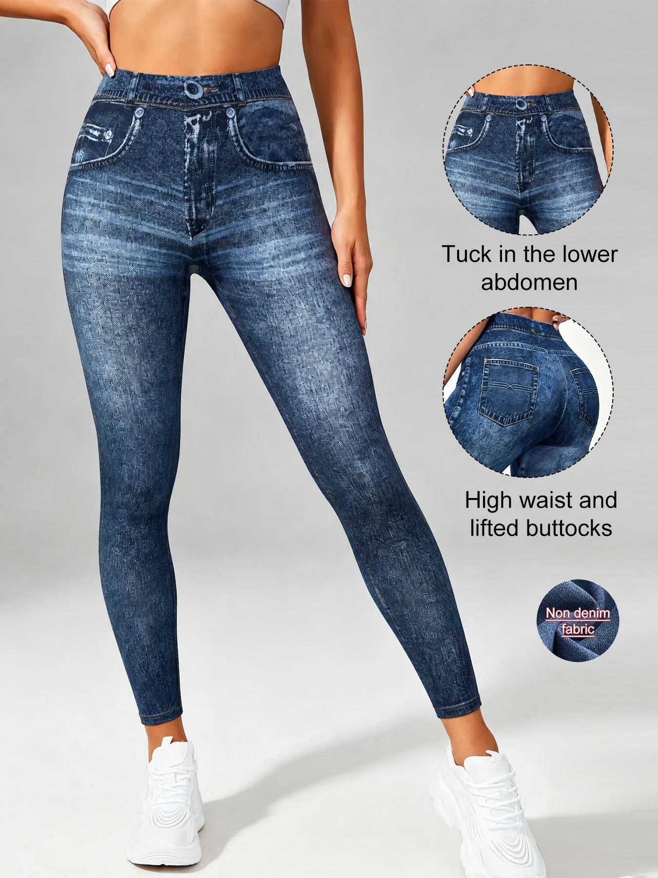 Women's High Waisted Leggings, Imitation Denim Leggings High Stretchy Comfortable Tummy Control Fitness Yoga Pants Daily Wear