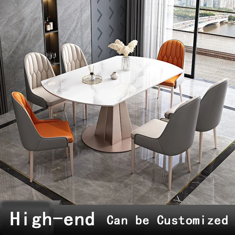 Luxury Rock Plate Dining Table And Chairs Set Modern Simple Living Room Square And Round Dual-purpose Telescopic Home Furniture