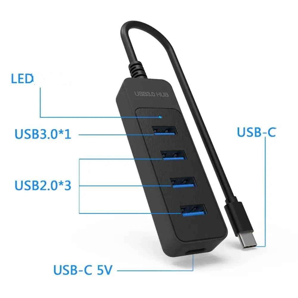 4 Port USB 3.0 Hub Expansion Dock High Speed USB 3.0 Splitter with Type C Port Multifunctional USB Power Adapter Splitter