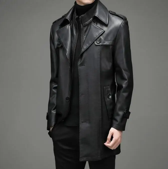 New Autumn And Winter Genuine Leather Coat Men Clothing Winter New Thick Warm Jacket Casual Large Size Men's Trench Black