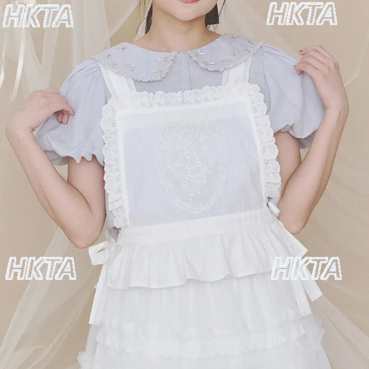 Japanese Vintage 2026 Summer New Lace Applique Bow Lace Up Vest Sweet Embroidered Lotus Leaf Apron Stacked Short Vest Top Women