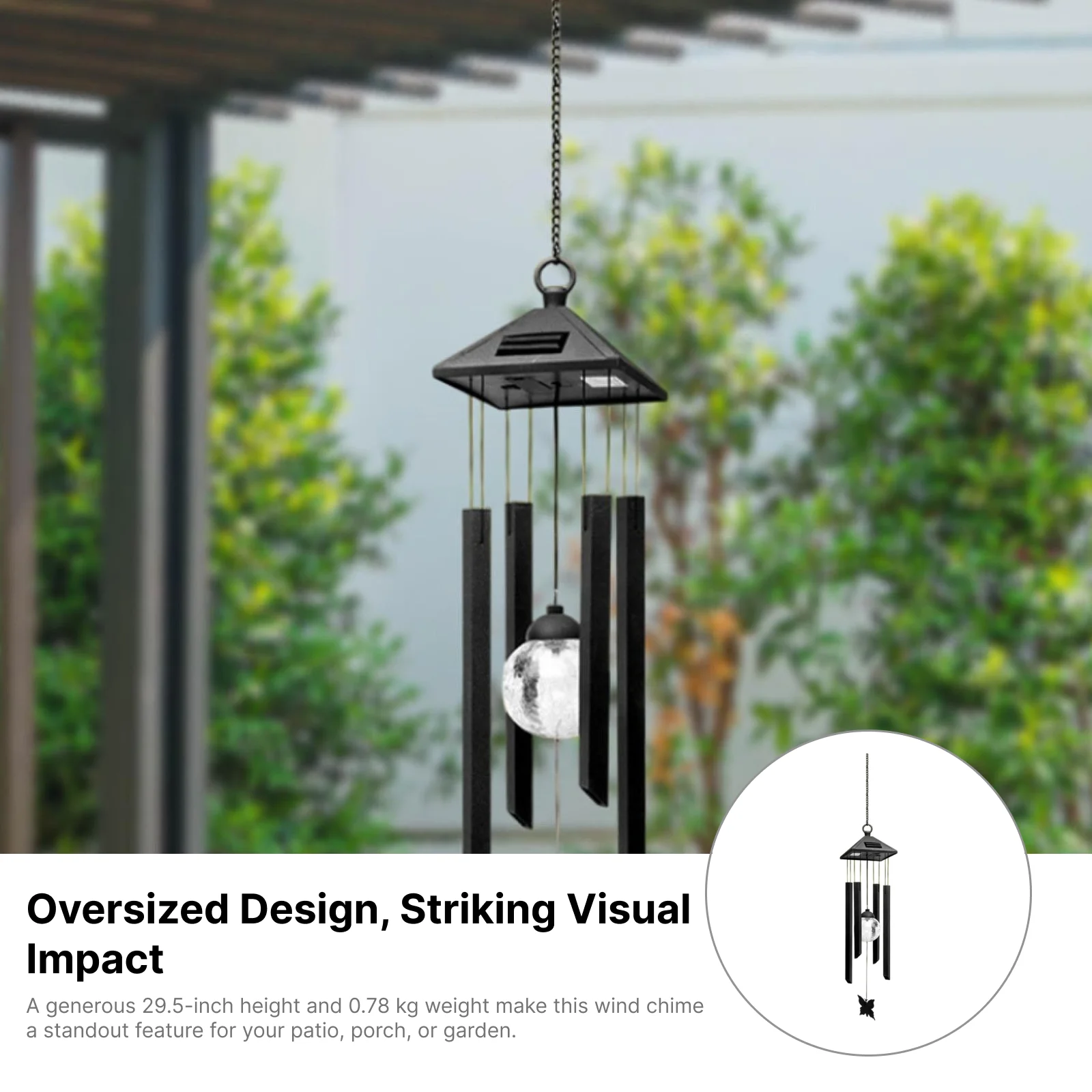Waterproof Solar Wind Chimes Colorful Glass Ball Hanging Outdoor Wind Bells Metal Light for Balcony Patio Garden Decoration
