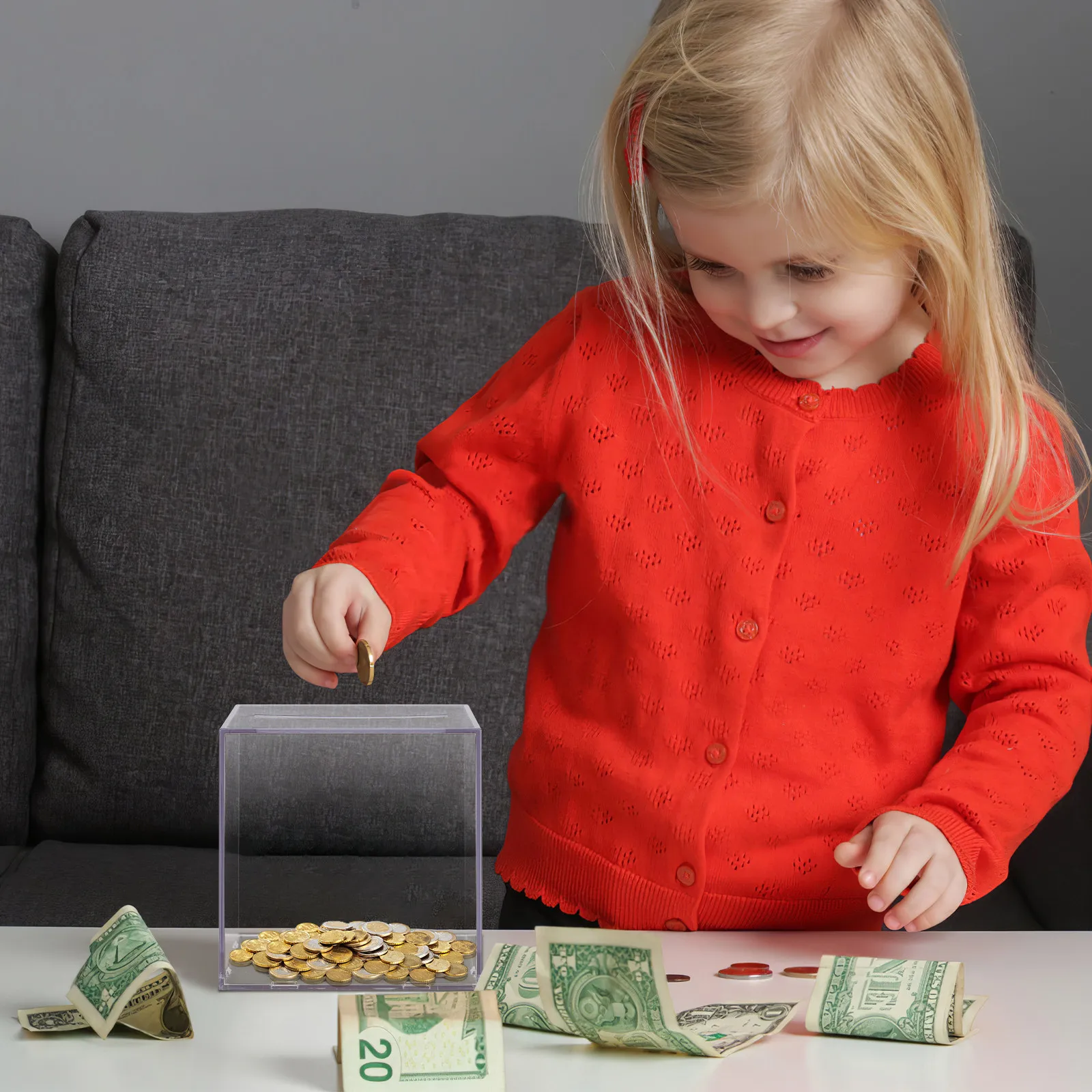 Creative Cube Transparent Coin Container Acrylic Saving Pot Kids Saving Bank Desktop Money Box Home Supplies Honeymoon Fund Box
