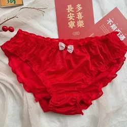 2024 Bow Wave Point Perspective Ladies Underwear Sexy Lace Mid-waist Girl Lolita Women's Fungus Edge Panties Lingerie Tenu