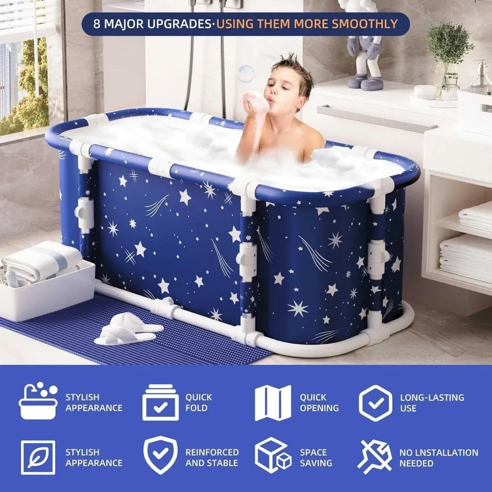 

47" Foldable Bathtub, No Installation Required, 7-Layer Thick with Metal Frame for Hot SPA & Ice Bath