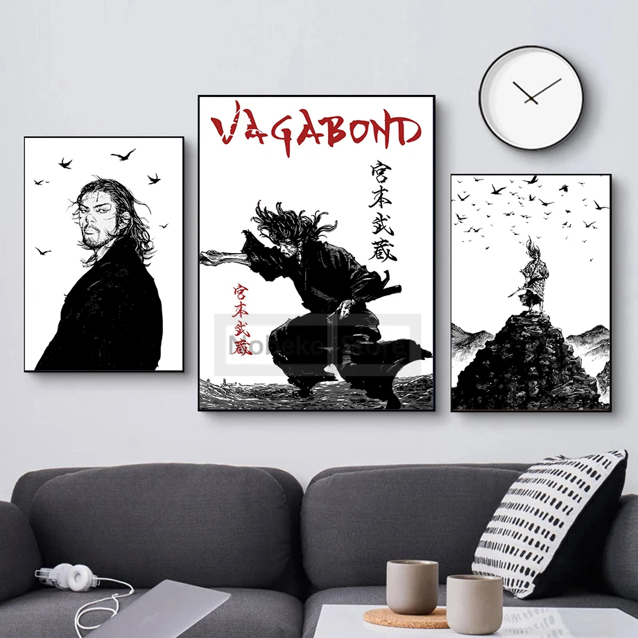 Japanese Hot Blooded Manga Vagabond Miyamoto Musashi Kendo Poster and Prints Canvas Painting Wall Art Pictures Home Room Decor