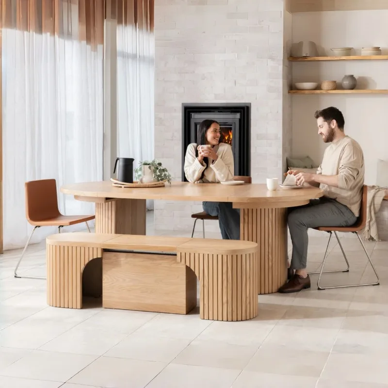 Book Chair Home Dining Simple Home Stretch 3 Meters Dining Table Round Table Becomes Longer To 3 M