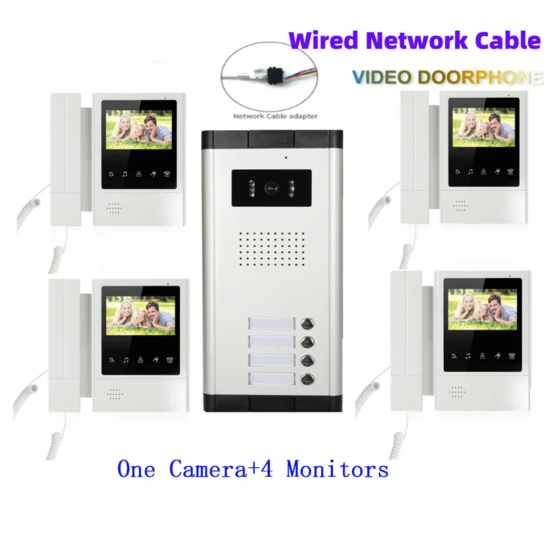 

4.3"Wired Video Building Intercom Network Cable Port 2-6 Units Video Door Phone Doorbell Intercom System