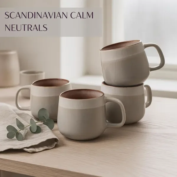 Ceramic Coffee Mugs Set of 4 | 12 oz Stoneware Coffee Cups | Lead-Free, Non-Toxic | Microwave and