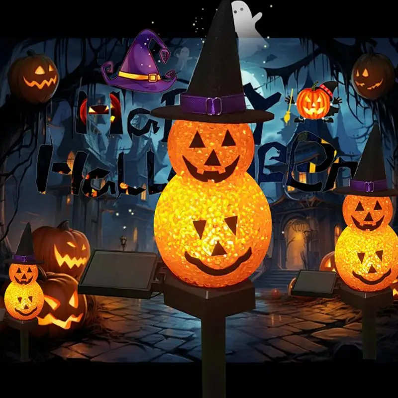 Halloween Hat Pumpkin Stakes Lights Waterproof Solar Walkway Lights LED solar powered lamp Outdoor Graden Lawn party decor