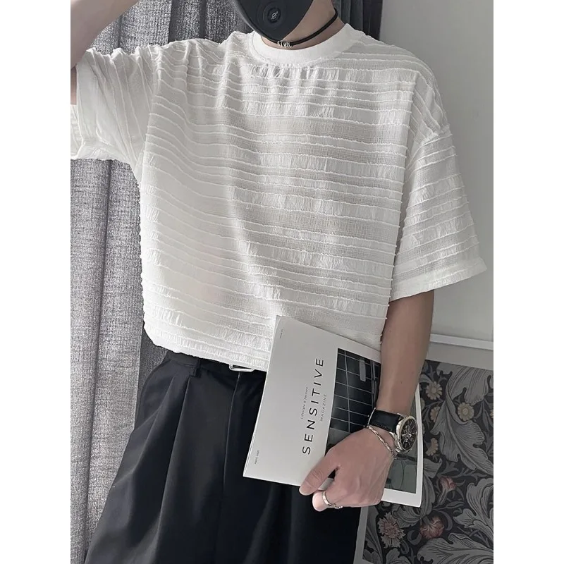 2025 letni strój nastrojowy nowe produkty fajna oddychająca męska koszulka z krótkim rękawem w paski Hollow stylista T-shirt plaża Trend podróżniczy