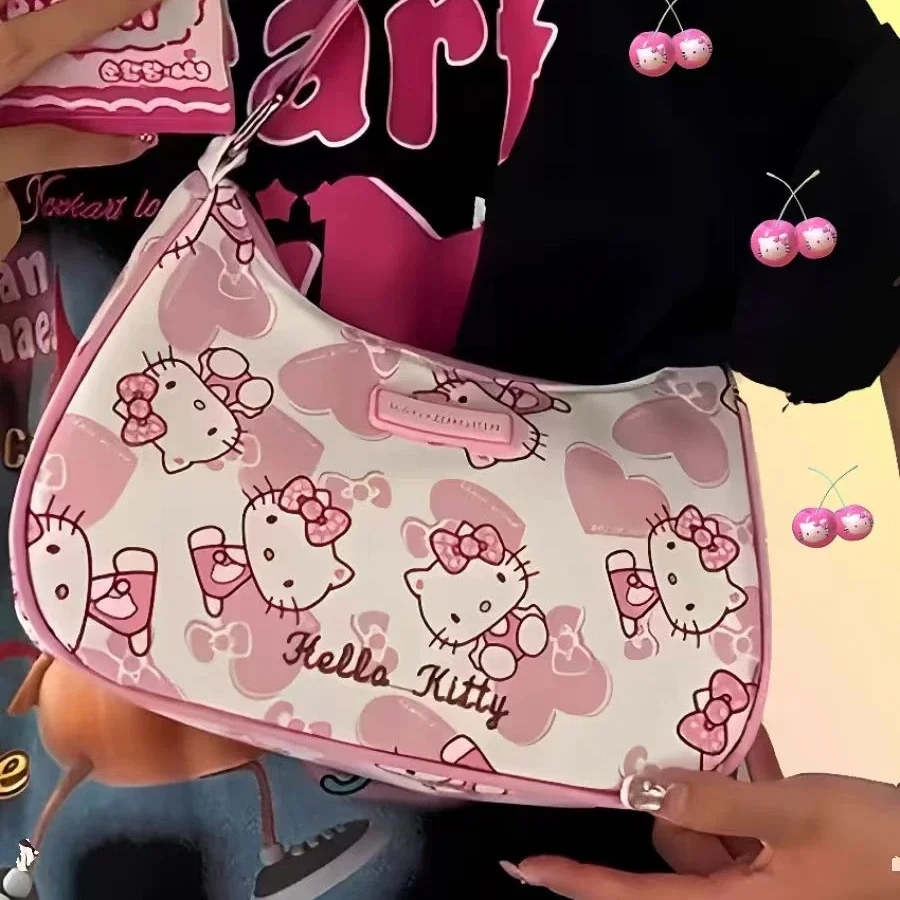 MBTI Hello Kitty Fashion Womens Shoulder Bag Y2k Cartoon Cute New Fashion Casual Handbag 2024 Harajuku Style Commuter borsa femminile