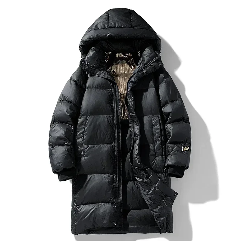 Mid-Length Black And Gold Down Jacket Men's Winter Jacket New Thickened Cold-Proof Hooded Winter Jacket Men's