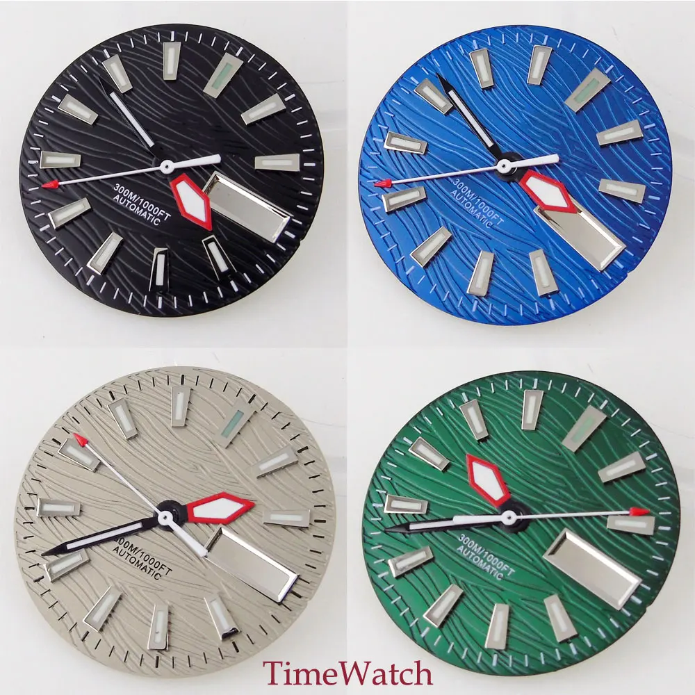 29mm Watch Dial Spare Parts With Hands Fit For NH36/NH36A Date/Week Calendar Window Blue/Black/Green/Gray Luminous