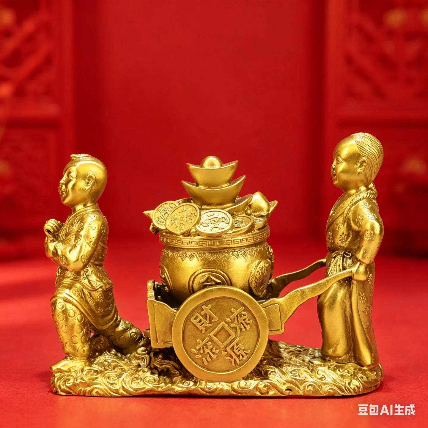 Brass Sending Wealth Boy Child stroller Yuanbao coin cart Study screen Amass wealth Ornaments